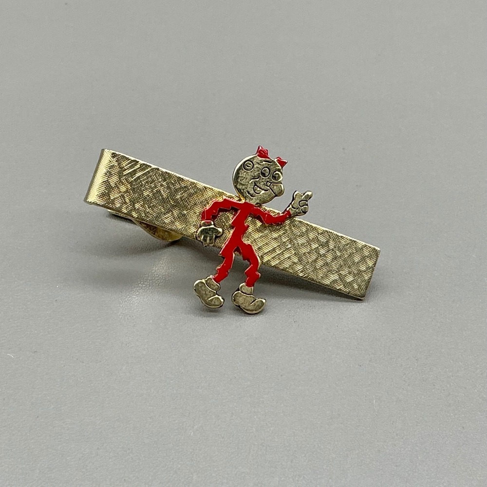 Vintage Reddy Kilowatt Tie Clip Gold Tone Textured Bar Advertising Novelty